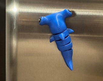 3D Printed Articulated Hammerhead Shark Magnet: Blue PLA Decor