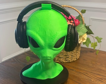 3D Printed Alien Headset Stand: Neon Green PLA Bioplastic
