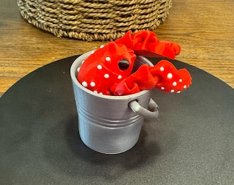 3D Printed Articulated Lobster in Silver Bucket: Red Polka Dot Decor