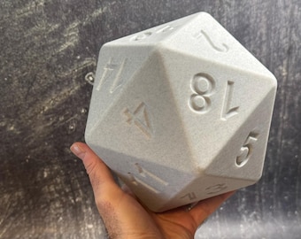 Giant 3D Printed D20 Dice: 200mm White Marble PLA
