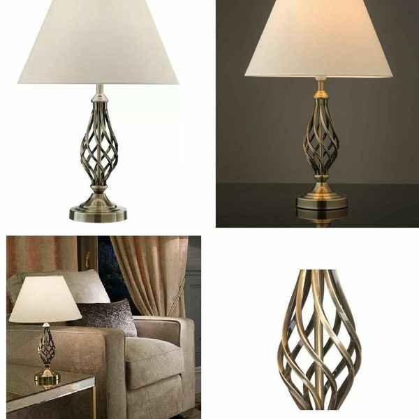 Kingswood Barley Twist Traditional Bed Side Table Lamp & Shade Antique Brass New