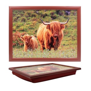 Quality Laptrays Lap Tray Tv Dinner Breakfast Bean Bag Cushioned Padded Cushion Soft Gift Highland Cow & Calf