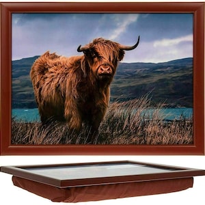 Quality Laptrays Lap Tray Tv Dinner Breakfast Bean Bag Cushioned Padded Cushion Soft Gift Highland Cow