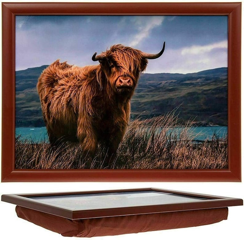 Quality Laptrays Lap Tray Tv Dinner Breakfast Bean Bag Cushioned Padded Cushion Soft Gift Highland Cow