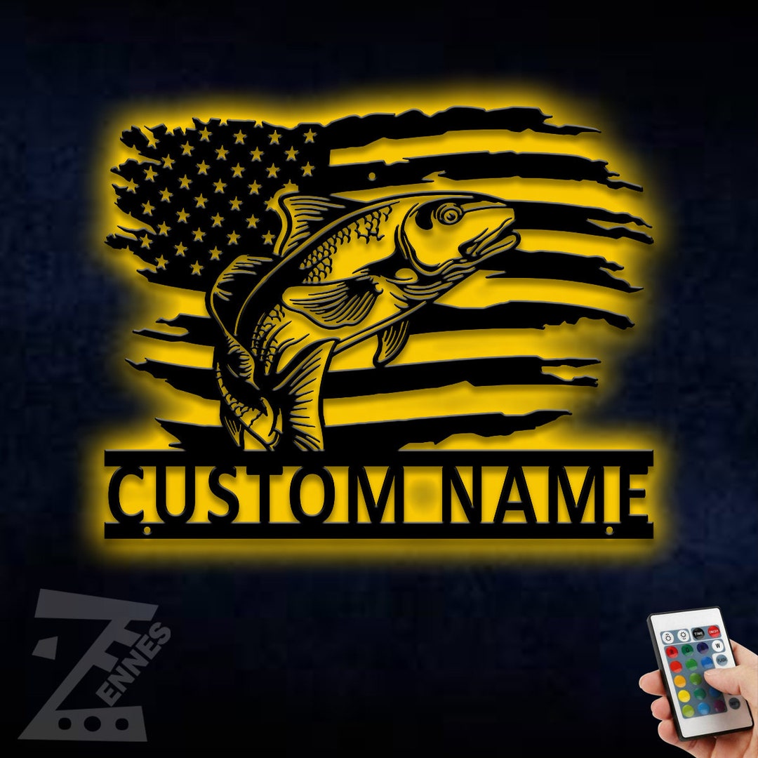 Custom US Red Fish Metal Wall Art With LED Light Personalized Etsy