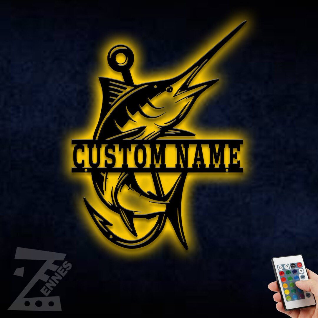 Custom Marlin Fish Metal Wall Art With LED Light Personalized Etsy