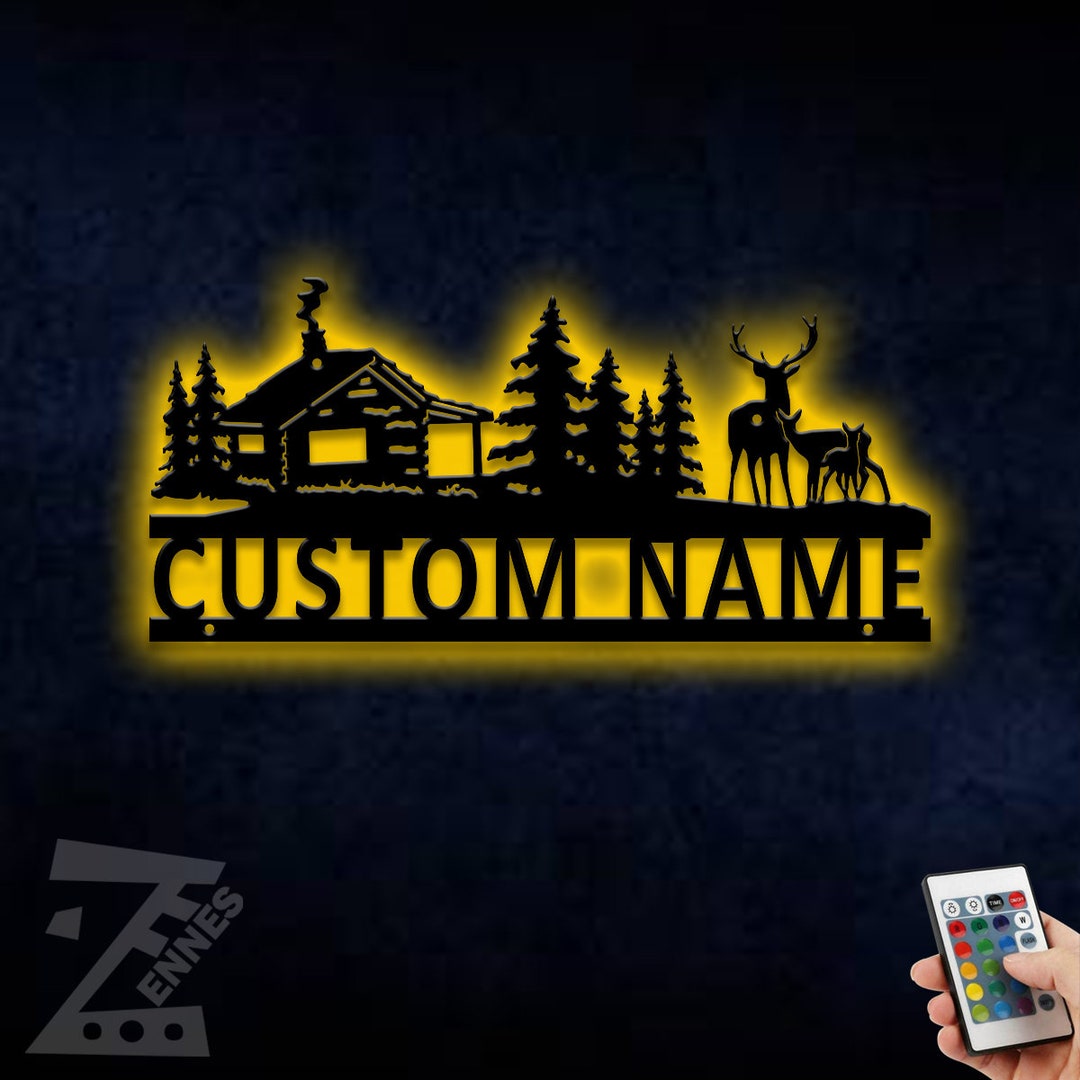 Custom Winter Log Cabin Metal Wall Art LED Light Personalized Etsy