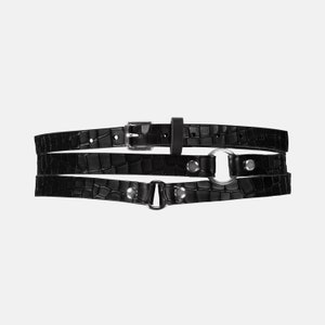 BLACK CROCODILE LEATHER BELT