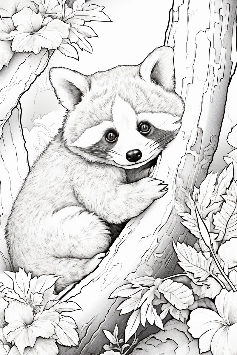 Red Panda Coloring Book Adults Kids Instant Download Grayscale Coloring