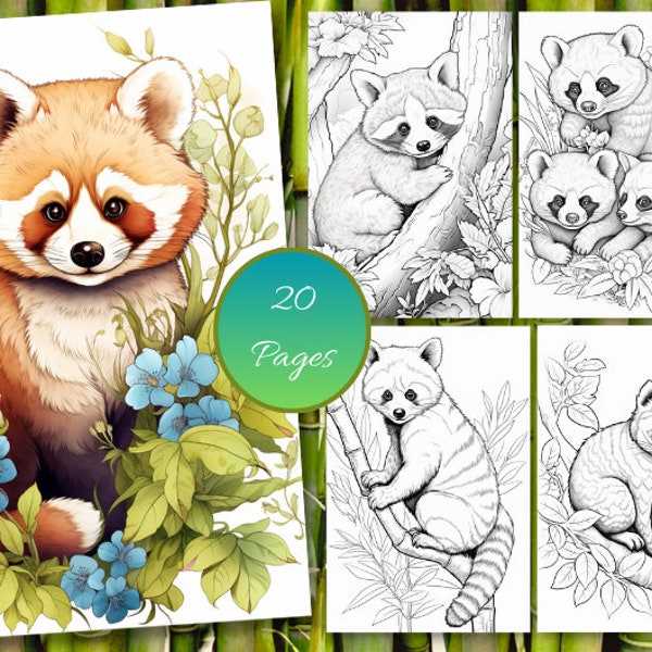 Roter Panda Malbuch | Erwachsene + Kinder- Sofort Download - Graustufen Malseite - Geschenk, Printable Art PDF