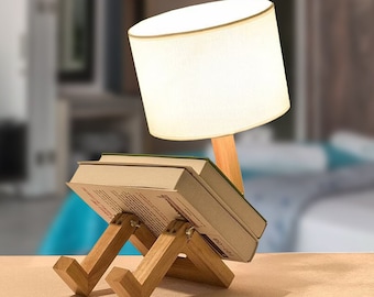 Robot Lamp LED Light For Bedroom | Bedside lamp | Kids room lamp | Wooden Table Lamp | Book Holder | Nightlight  | Cute Lamp | Bedroom lamp