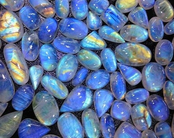 AAA Quality Rainbow Moonstone Cabs  Wholesale Rainbow Moonstone Cabochon Lot- Bulk Flashy Rainbow Moonstone Crystal lot - Smooth Flashy Cab