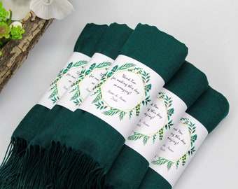 Wedding Pashmina, 67"x28" Personalized Shawl, Forest Green Pashmina Shawl, Bridesmaid Favors, Bulk Wedding Gifts For Guests, Thank You Gifts