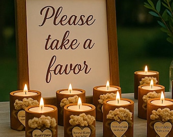 Personalized Wedding Event Favor | Custom Wooden Candle Holder with Names & Date | Rustic Handmade Decoration for Guests