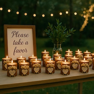 Personalisierte Hochzeit Gunsten | Rustikaler Kerzenhalter aus Holz | Benutzerdefinierte Name & Datum Geschenk | Umweltfreundliche handgemachte Hochzeitsdekoration | Gastgeschenk