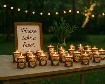 Personalisierte Hochzeit Gunsten | Rustikaler Kerzenhalter aus Holz | Benutzerdefinierte Name & Datum Geschenk | Umweltfreundliche handgemachte Hochzeitsdekoration | Gastgeschenk
