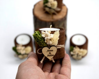 70 pcs Personalized Wedding Favors, Personalized Candle Favors, Wooden Tealight Holder Gifts, Rustic Wedding Favors, Tealight Holders