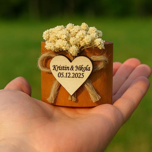 Personalized Rustic Wedding Favor | Custom Engraved Wooden Candle Holder | Handmade Guest Gift | Eco-Friendly Wedding Decor