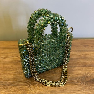 Smaragd Grün Perlen Handtasche, Luxus Abendtasche, Handgemachte Kristall Geldbörse, Elegante Hochzeit Gast Tasche, Top Griff Tasche, Geschenk für Sie