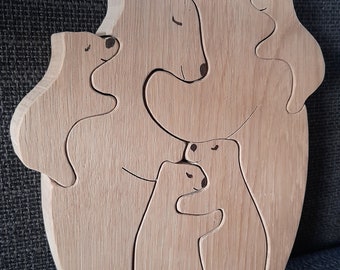 Scrollsaw pattern, wooden hugging bears, download, family of 6, puzzle, pdf file
