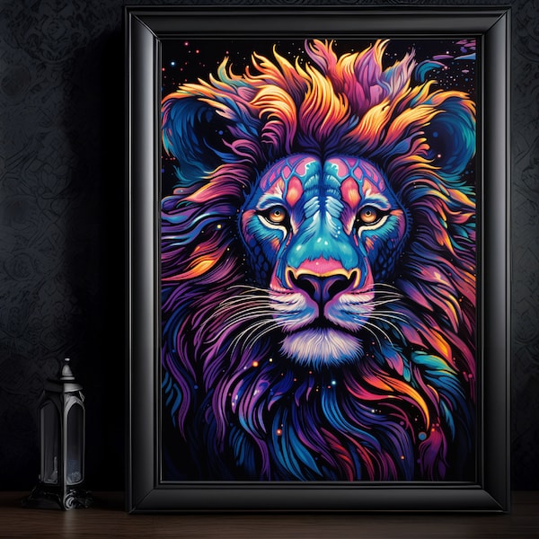 La majesté du lion, animal totem lion, idée cadeau lion, décoration lion, poster lion, tableau ou toile