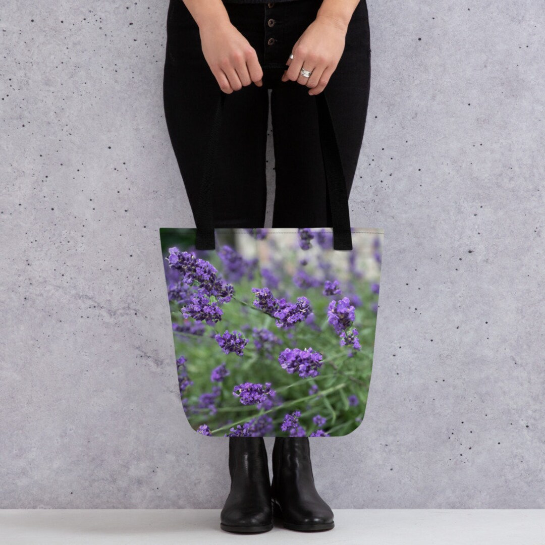 Lavender Tote Bag, Lavender Book Bag, Lavender Reusable Tote, Lavender Canvas Bag, Floral Tote ...