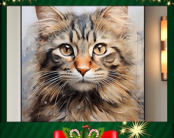 Custom Pet Portrait Oil Painting on Canvas, Commission Portrait from Photo, Cat Painting Original, Framed Wall Art, Christmas Gifts for Her