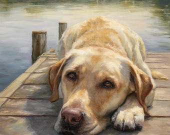 Custom Hand-Painted Dog Portrait Oil Painting on Canvas from Photo, Pet Memorial Gift