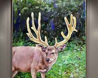 Hand Painted Pet Portrait from Photo, Custom Oil Painting on Canvas, Commissioned Art, Pet Memorial Gift, Deer/Elk Painting Wall Decor