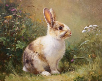 Custom Hand-Painted Rabbit Portrait Oil Painting on Canvas, Personal Keepsake Gift