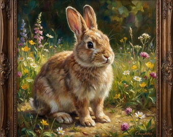 Custom Framed Rabbit Portrait, Bunny Oil Painting on Canvas, Pet Memorial Art