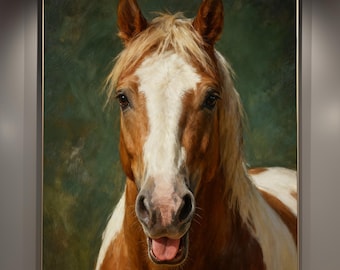 Retrato de caballo personalizado, óleo sobre lienzo, pintado a mano y enmarcado.