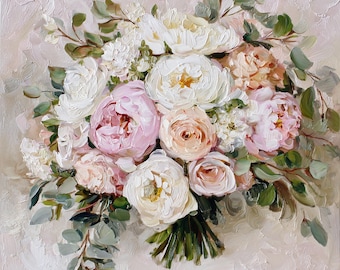 Custom Bouquet Oil Painting From Photo, Hand-Painted Floral Keepsake for Wedding or Anniversary