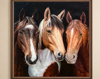 Custom Hand-Painted Horse Portrait from Photo, Commission Oil Painting on Canvas, Personalized Horse Art