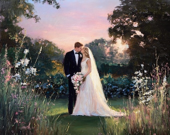 Quadro nuziale personalizzato dipinto a mano a partire da una foto, ritratto di coppia personalizzato su tela.