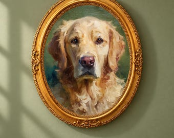 Custom Oval Dog Oil Painting on Canvas, Commission Hand Painted Pet Portrait from Photo