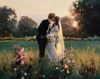 Custom Hand Painted Wedding Painting from Photo, Personalized Couple Portrait Art on Canvas