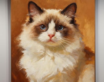 Ritratto di gatto personalizzato, dipinto ad olio su tela, opera d'arte su tela incorniciata e dipinta a mano, regalo commemorativo per animali domestici.