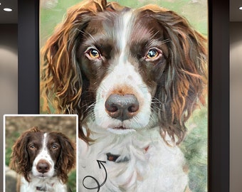 Handgefertigtes Ölgemälde Individuell vom Foto, Auftragsarbeit Hundeportrait auf Leinwand, gerahmte Wandkunst, Tier Verlust Geschenke Hundeverlust Haustier Geschenke