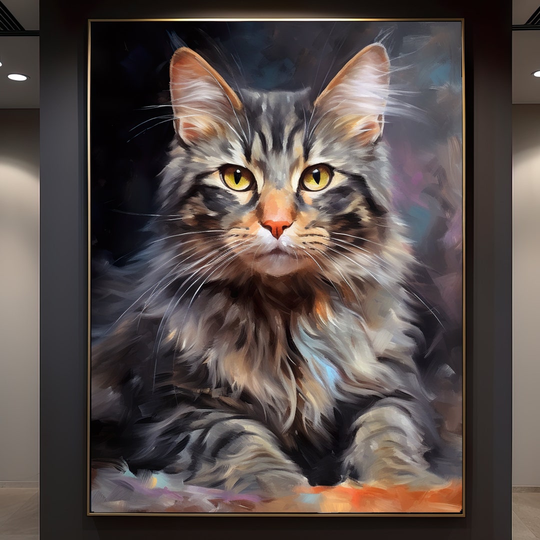 Custom Hand-painted Pet Portrait Oil Painting on Canvas, Commission Cat ...