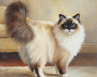 Custom Cat Oil Painting on Canvas, Hand Painted Canvas Portrait Art From Photo