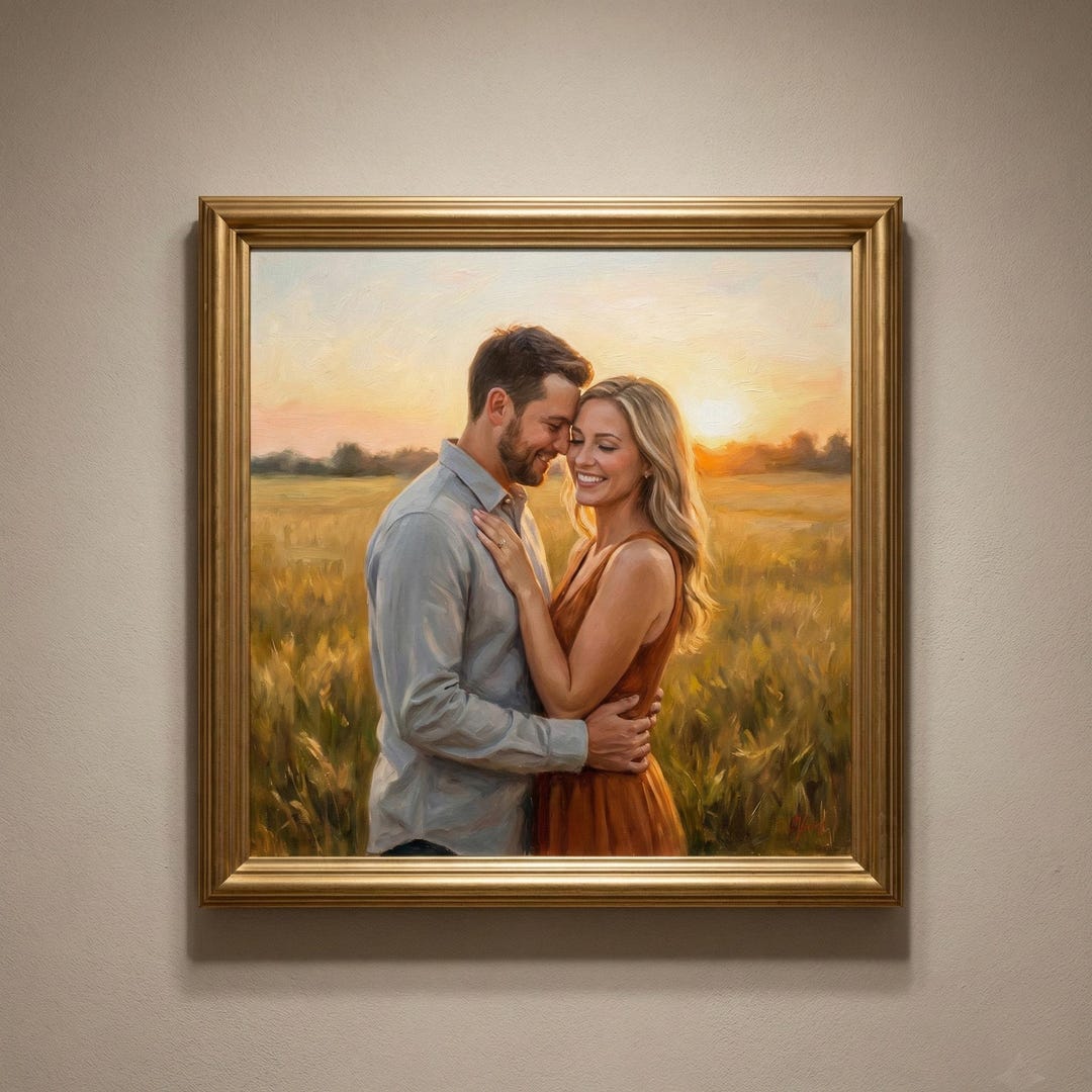 Custom Couple Oil Painting on Canvas, Hand-painted Portrait From Photo ...