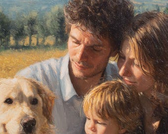 Custom Hand-Painted Family Portrait Oil Painting on Canvas, Personalized Keepsake Gift