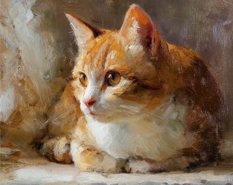 Custom Hand-Painted Cat Portrait Oil Painting on Canvas, Pet Memorial Gift