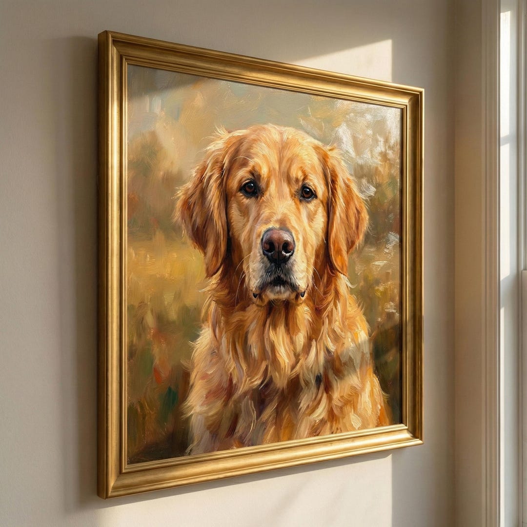 Custom Dog Oil Painting on Canvas, Hand-painted Pet Portrait From Photo ...