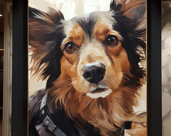 Ritratto di animale domestico personalizzato su tela, ritratto di cane dipinto a mano da foto, commissione di pittura a olio, regalo per amante dei cani con arte da parete incorniciata per la perdita dell'animale domestico