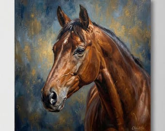 Custom Horse Portrait Oil Painting from Photo, Hand Painted Equestrian Art, Horse Memorial Gift