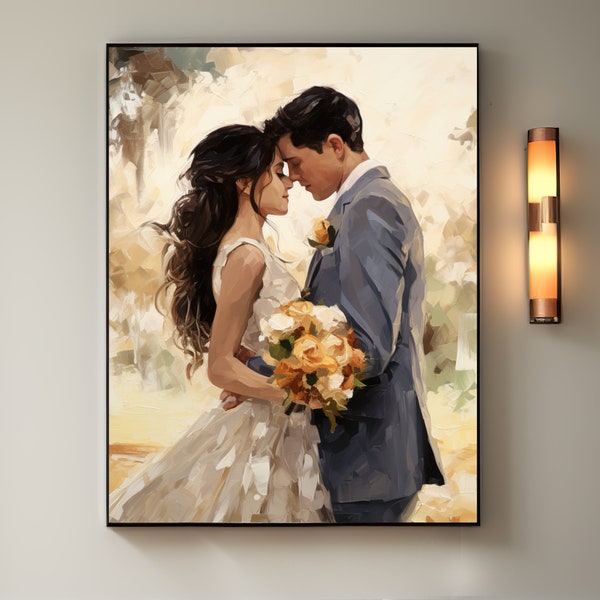 Commission Hand Painted Wedding Oil Painting from Photo, Custom Portrait on Canvas with Framed, Turn Photo into Art Personalized Gifts