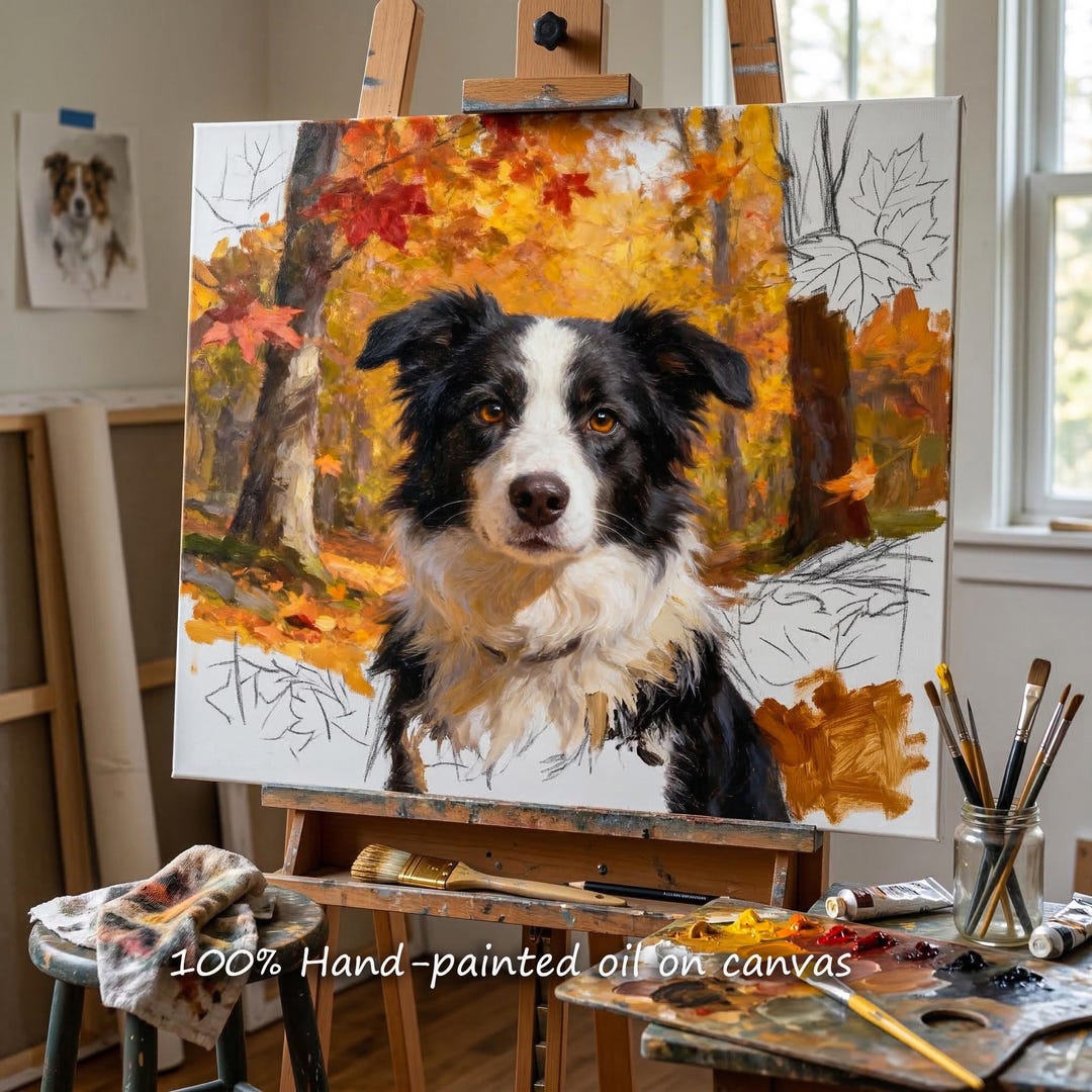 Custom Pet Portrait Oil Painting on Canvas, Hand-painted Dog Memorial ...
