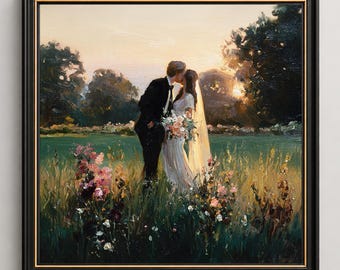 Custom Hand Painted Wedding Painting from Photo, Personalized Couple Portrait Art on Canvas